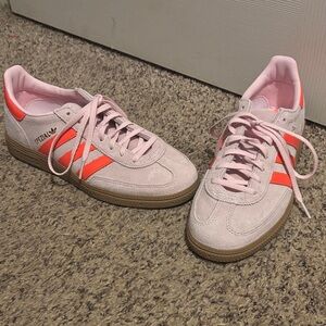 Adidas Light Pink Sneakers with Bright Orange Stripes Spezial